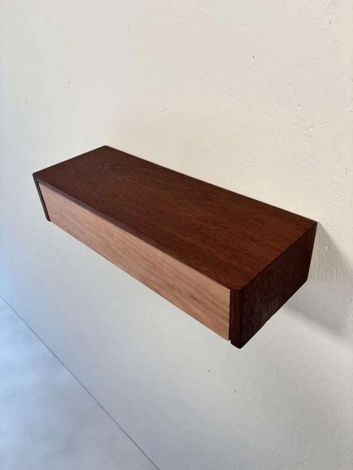 Floating vintage chest of drawers made of teak and beech wood, 1960s