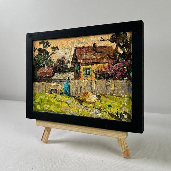 Image 1 of Original Oil Painting Evening Village Landscape Light at day’s end