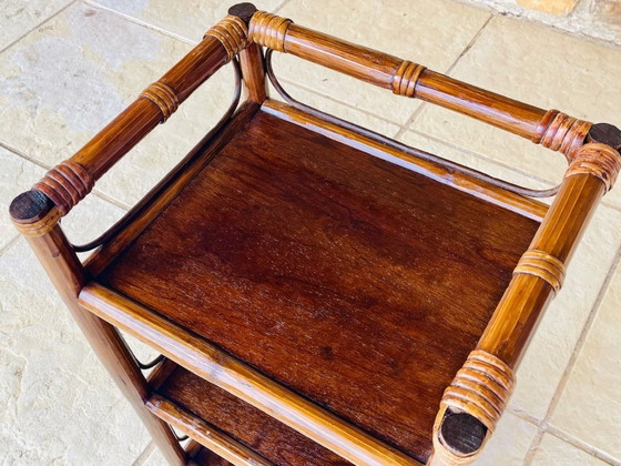 Image 1 of Vintage bamboe en rotan 3-laags plank, jaren 60
