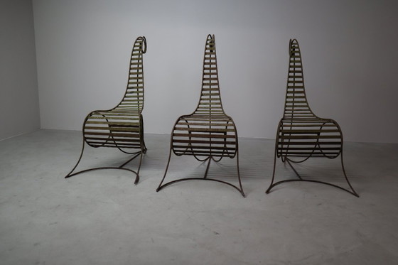 Image 1 of Set of three sculptural iron chairs, in the style of André Dubreuil