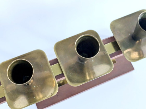 Image 1 of Midcentury Teak and Brass Candelabra for 5 candles | Germany, 1960s