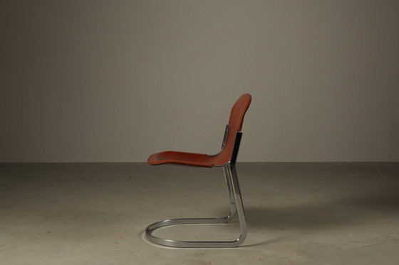 Image 1 of Set of six leather cantilever dining chairs by Willy Rizzo for Cidue, Italy 1970s