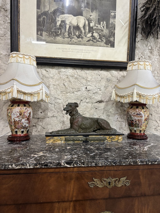 Image 1 of Set di 2 lampade da tavolo in porcellana stile Satsuma con paralumi sfrangiati