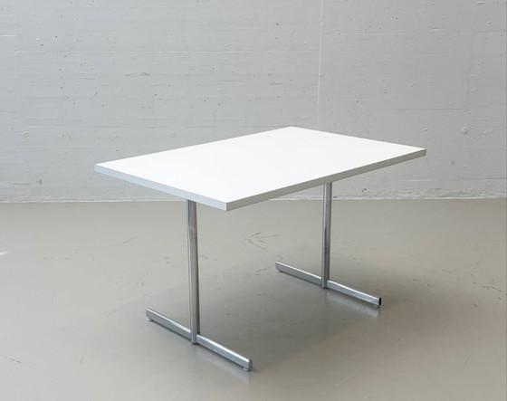 Tavolo da lavoro con struttura in acciaio cromato, anni '80/'90 – Scrivanie, Wood, Chrome (photo 5 of 7)