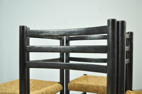 Image 1 of Mid-Central modern dining chairs with rush seats, 1960s