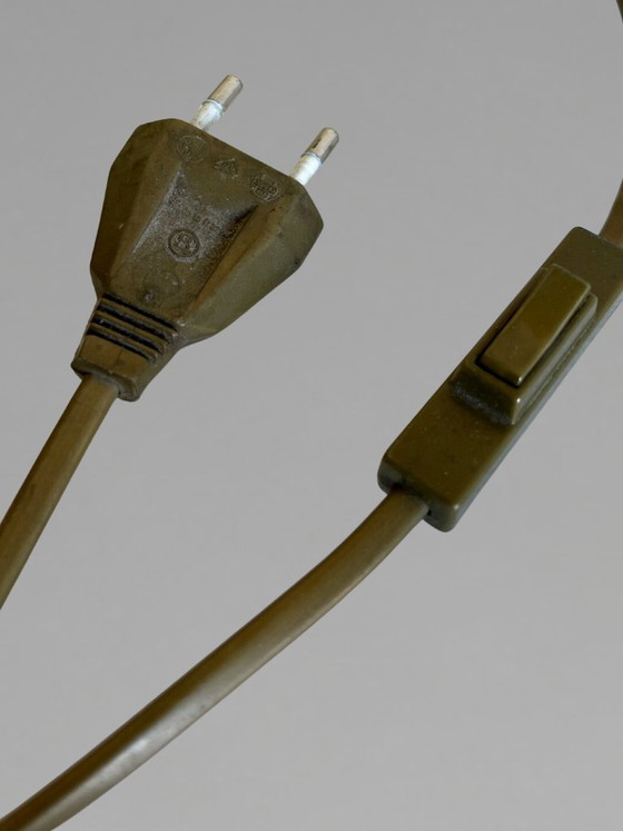 Image 1 of Grote vintage keramische lamp met beige onyx-effect en verguld messing – Hollywood Regency-stijl – 81 cm