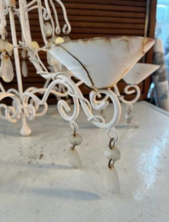 Image 1 of Candelabro vintage shabby chic in ghisa, lampadario con cristalli finti per giardino casa