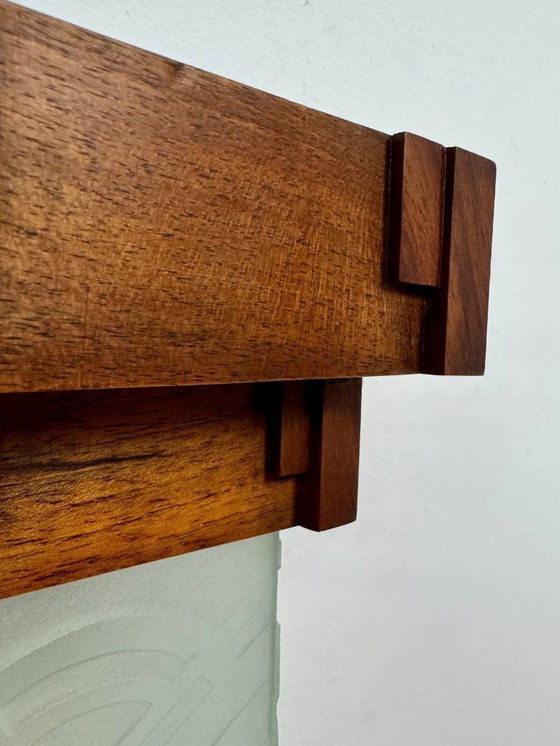 Image 1 of Vintage modernist art deco wall sconce, oak and frosted glass, France, 1930