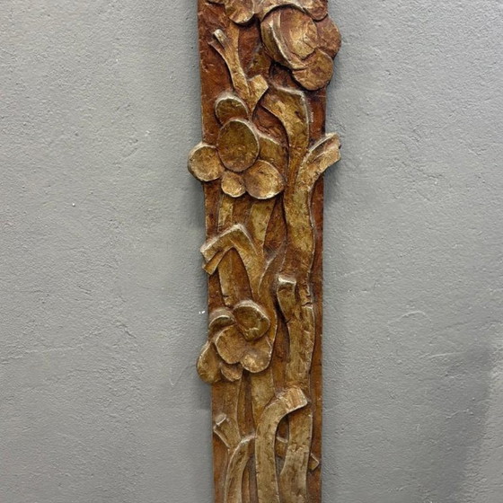 Image 1 of Vintage Wall Sculpture Floral Relief Metal Panel