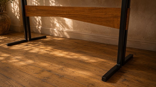 Vintage Rectangular Coffee Table with Wooden Top and Black Metal Base, 1960s