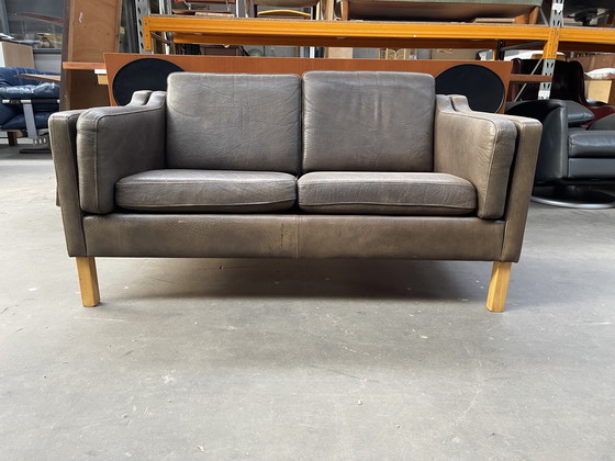 Image 1 of Vintage Scandinavian Design Two-Seat Brown Leather Sofa from 1970’s