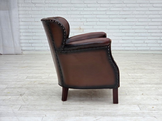 Image 1 of 1930s, Danish armchair, brown furniture leather, velour.