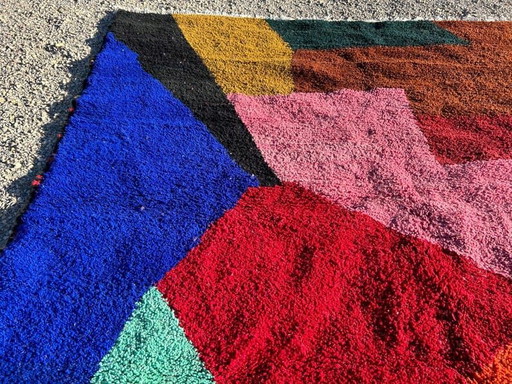 Naturfarbener, handgewebter marokkanischer Teppich mit farbenfrohen Mustern, 200 x 300 cm