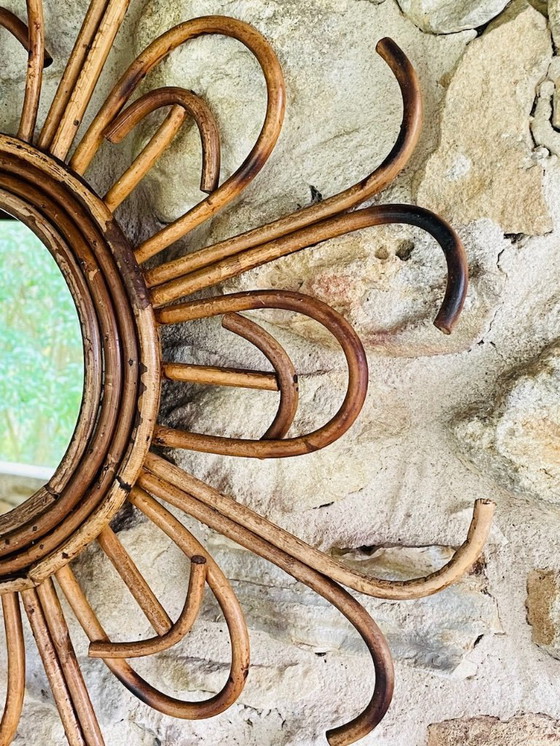 Image 1 of Specchio da parete in rattan e bambù, metà secolo, anni '60