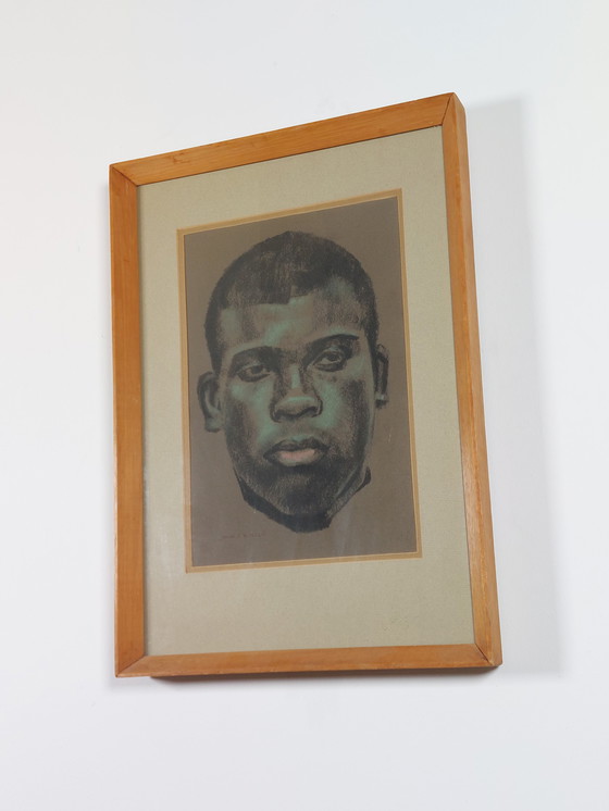 Image 1 of Vintage pastel painting, portrait, passe-partout, John C. Bullen, 1988