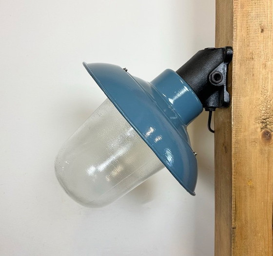 Image 1 of Industrial Blue Painted Factory Lamp Wall Light from Elektrosvit, 1960s