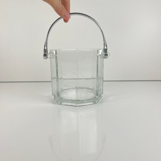 Image 1 of Sceau à glaçon octogonal en verre et anse en métal, 1970/80, france