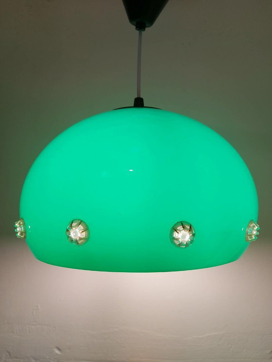 Image 1 of Lampada a sospensione verde in stile Space Age, lampada a forma di UFO, anni '70