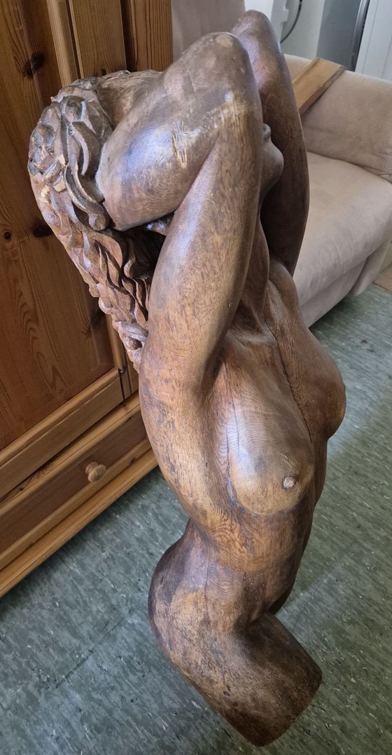 Sculpture de nu Mid-Century, Torse féminin, Bois massif, 98 cm (photo 3 of 6)