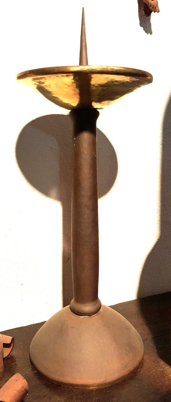 Image 1 of Brass candlestick, unique, wrought iron - hammered, 1940-44