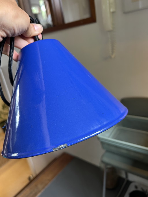 Vintage Blue Metal/Enamel Pendant Lamp – hanglampen, Textile