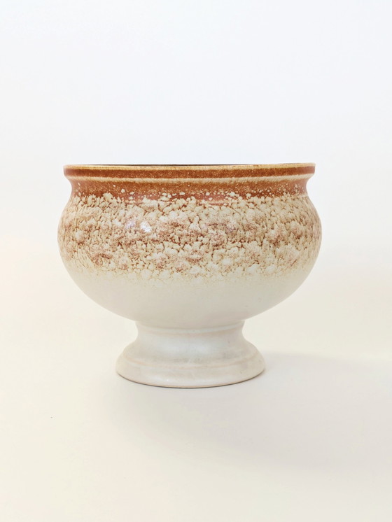 Image 1 of Fioriera vintage in ceramica VEB Haldensleben di metà secolo | Germania dell'Est | Beige e marrone ruggine