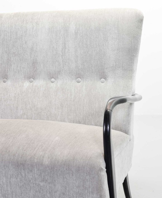 Image 1 of Distinguished Italian Mid-Century Design Guglielmo Ulrich Two Seat Sofa in Soft Silver Velvet Fabric. Italy, 1950s.