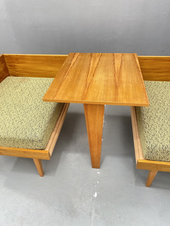 Image 1 of Divano in legno di metà secolo con tavolino laterale – Design modulare, anni '70