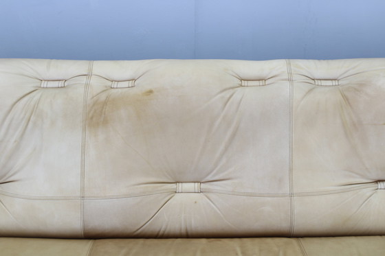 Image 1 of Eiken Scandinavische 3-zitsbank uit 1960 met lederen bekleding
