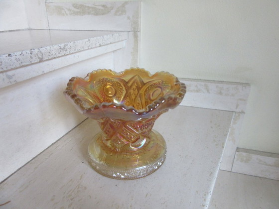 Carnival Cuenco de cristal iridiscente con borde ondulado, Vidrio, Naranja, Vintage (foto 2 de 10)
