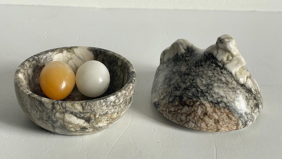 Image 1 of Vintage Marble Hen with Eggs Sculpture