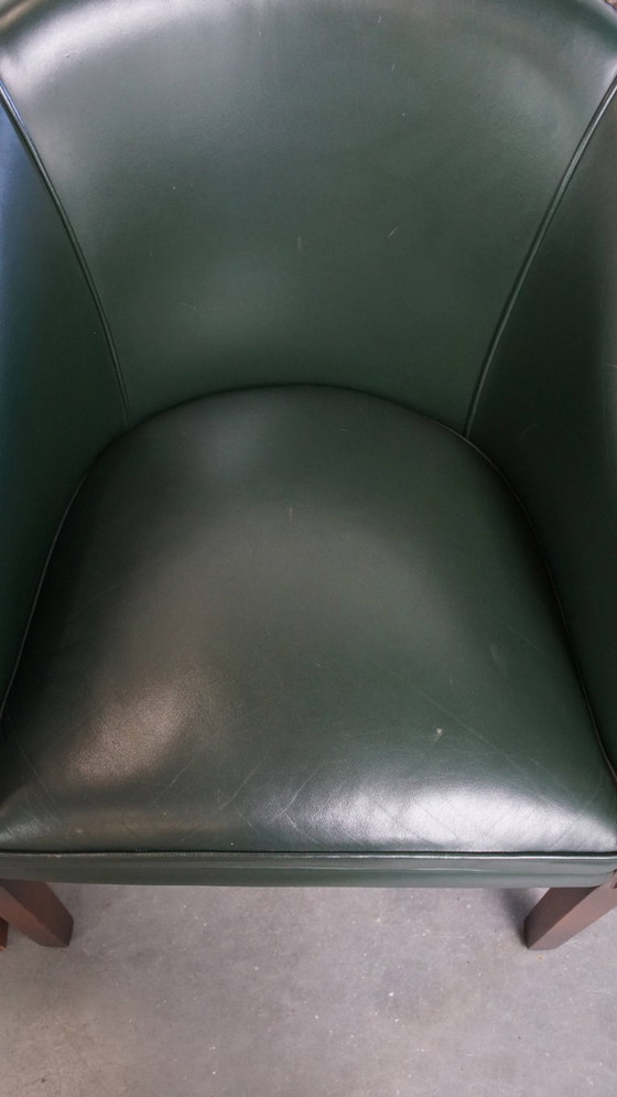 Image 1 of 2 x Beistell-/Ess-/Bürostuhl aus grünem Rindsleder und Holz im englischen Stil