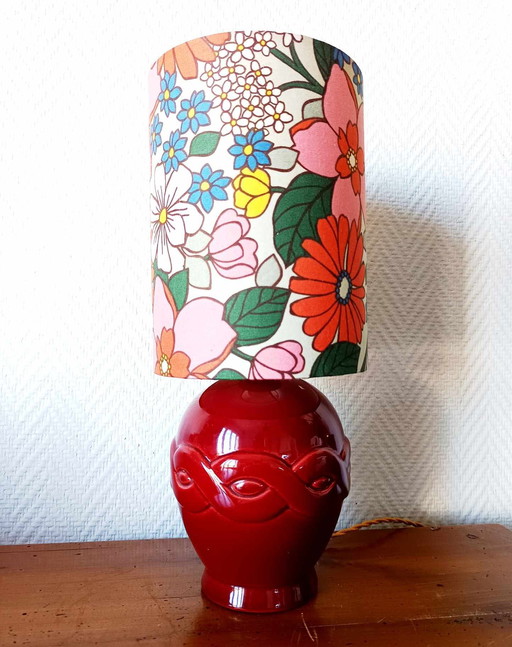 Red Ceramic Flower Lamp 1970