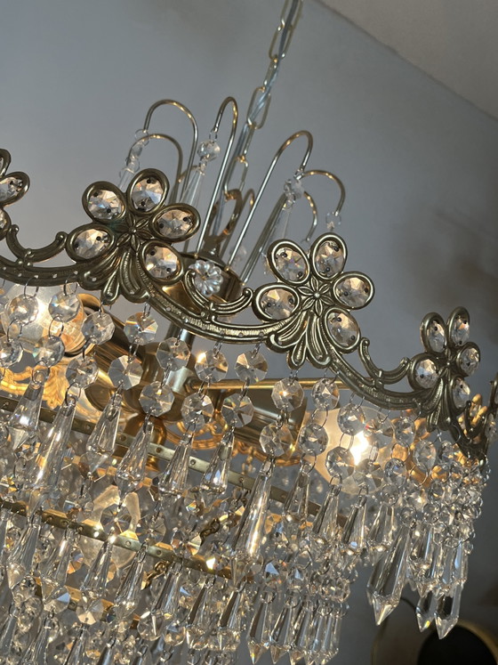 Image 1 of Art Nouveau style openwork frame crystal chandelier with crystal beads