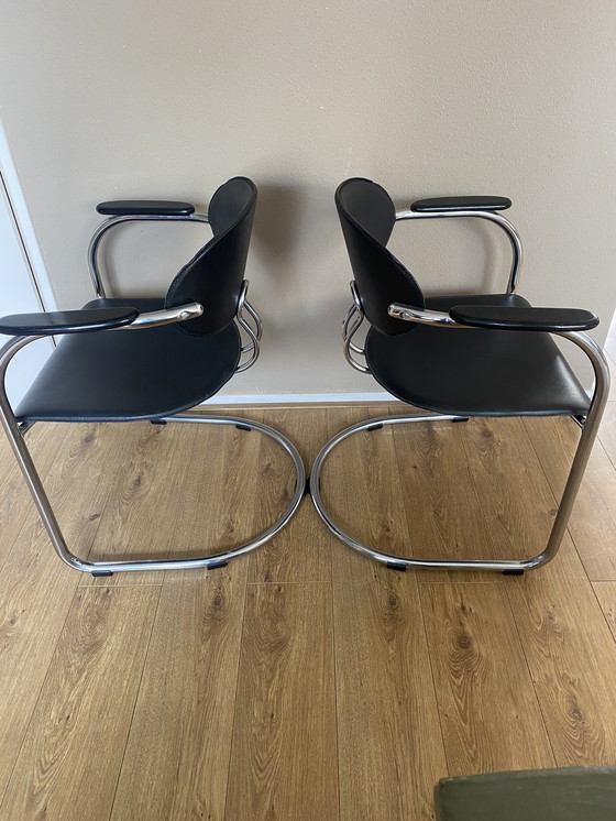 Image 1 of 4 vintage buisframe sledestoelen Effezeta Italiaans design