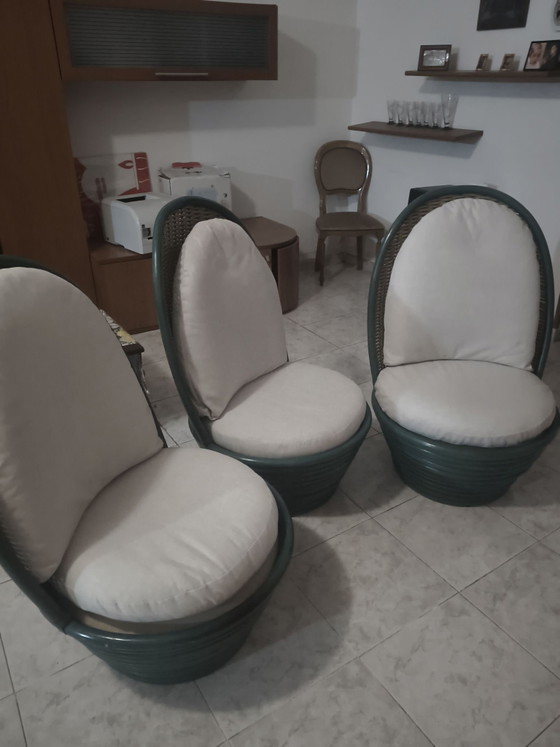 Poltrone vintage buono stato 4, robert rattan, Set da salotto, Bambù, Verde (foto 4 di 6)