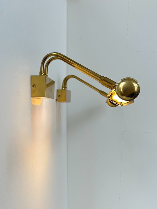 Coppia di applique vintage regolabili in ottone patinato, Francia, 1970