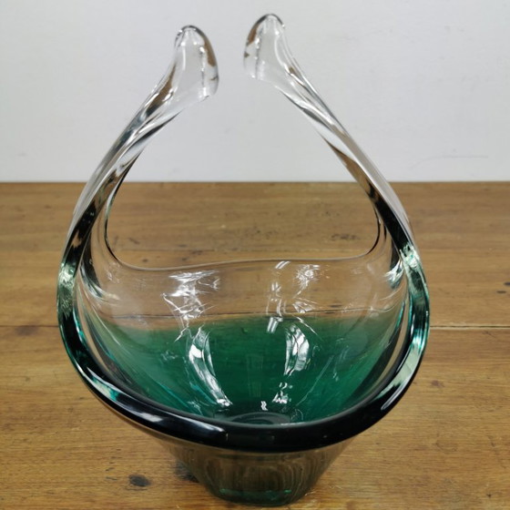 Image 1 of Vintage glazen schaaltje, Glazen mandje. Italiaans glas 016