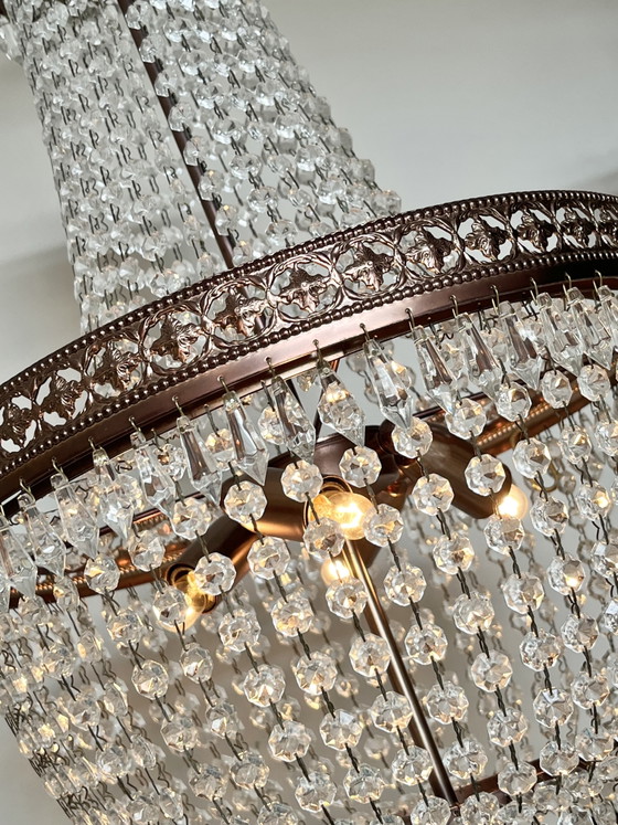 Image 1 of Vintage kristallen kroonluchter hanglamp met punt pegels Zakkroonluchter brons frame