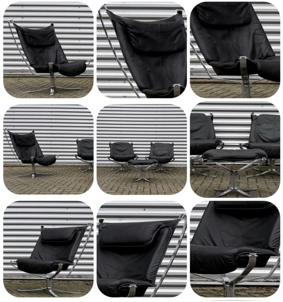 Image 1 of Set vintage Vatne Møbler Falcon di Sigurd Resell: 2 alti + 2 bassi + Hocker