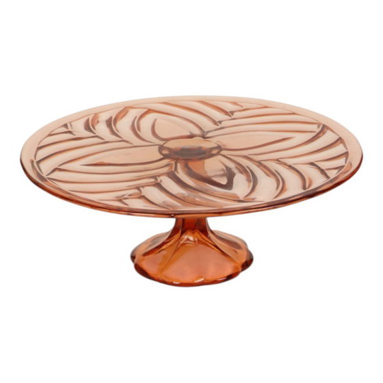 Image 1 of Piatto da torta Art Déco rosa e arancione