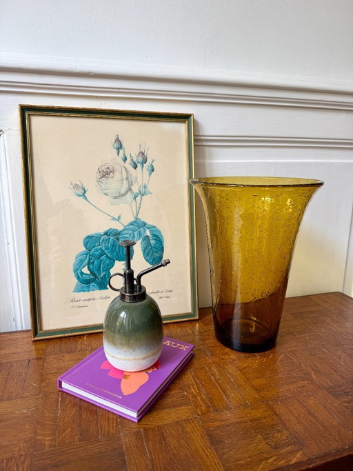 Biot vase in blown and bubbled amber-tinted glass