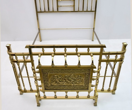 Lit double en laiton italien Art Nouveau, début des années 1900