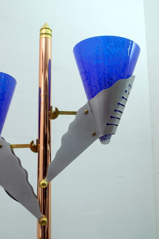Image 1 of Lampada da terra in vetro di Murano e ottone, anni '80, Relco Milano, Modernista italiano