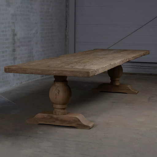  Table Monastère Soleil - Chêne ancien - 220 cm - Piètement massif