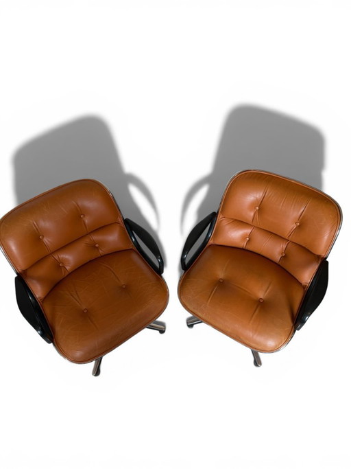 Paire de Fauteuils Knoll Pollock - Cuir Camel Vintage