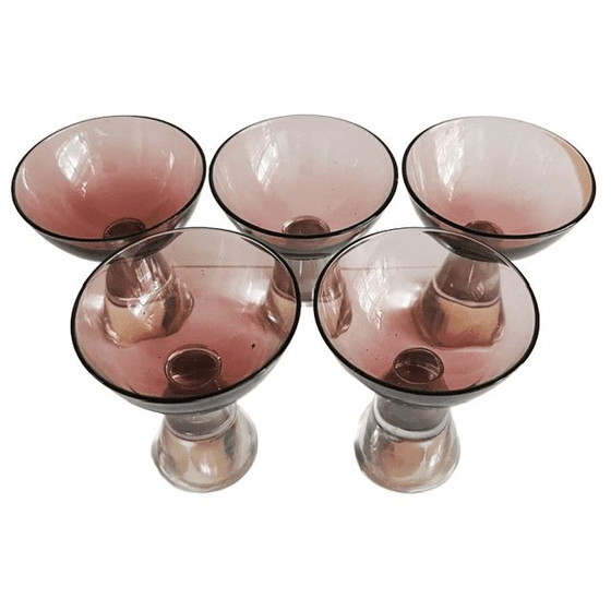 Image 1 of Vintage art deco stijl glazen karaf moerbei paars set van 6 1950's