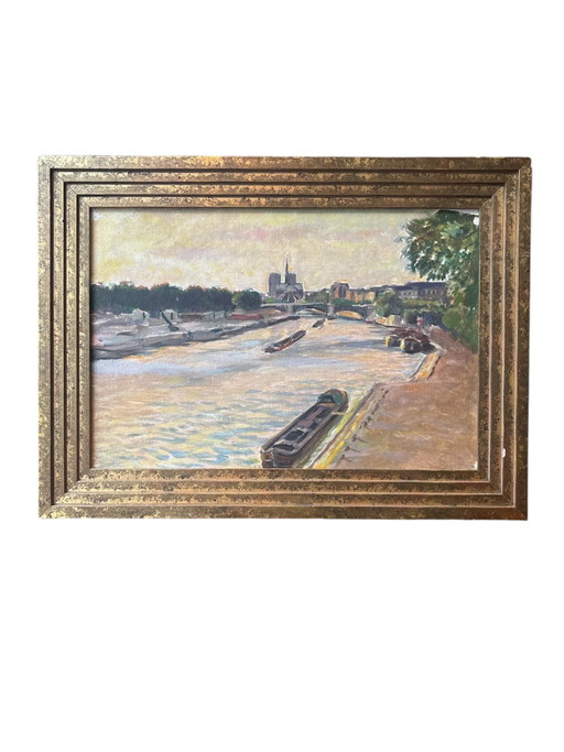 Oil Painting on Board of the Seine, 1950s