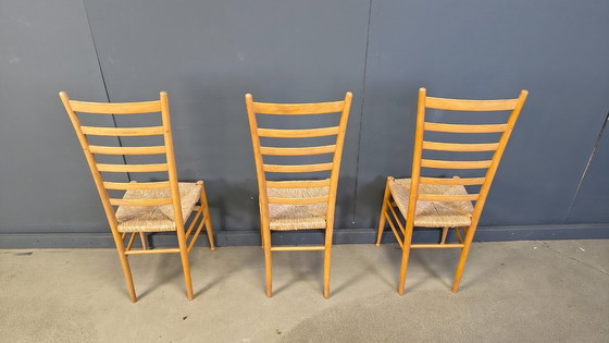 Image 1 of Set of 6 Beech wood italian ladder back chairs, 1970s