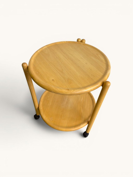 Runder Vintage-Trolley auf Rollen von Jens Quistgaard, 1970er Jahre – serveerwagens, Wood (photo 2 of 5)